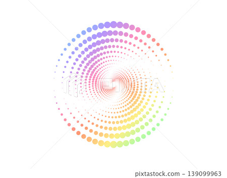 Radial abstract pattern with colorful halftone dots forming circular gradient. Futuristic geometric background with vivid tones. Radial abstract pattern with colorful halftone dots forming circular gradient. Futuristic geometric background with vivid tones. 139099963