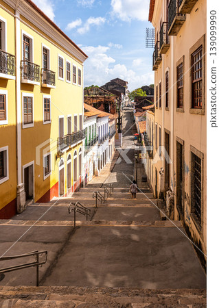 Sao Luis, Brazil - Jan 11, 2026: Traditional Portuguese architecture and staircase on Rua da Palma street in Sao Luis, Brazil Sao Luis, Brazil - Jan 11, 2026: Traditional Portuguese architecture and staircase on Rua da Palma street in Sao Luis, Brazil 139099990