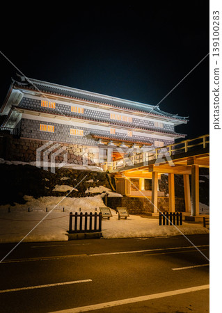 Kanazawa Castle at night: The Nezumi-tamon Gate and bridge are illuminated. Kanazawa Castle at night: The Nezumi-tamon Gate and bridge are illuminated. 139100283