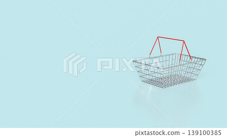 Minimalist Wire Shopping Basket With Red Handles Isolated On Blue Background 3d render. 139100385