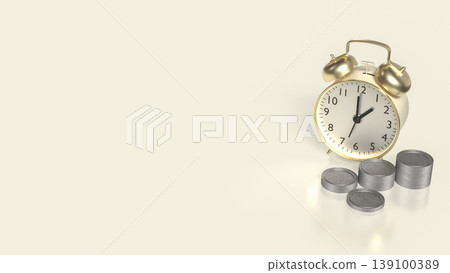 Time And Money Concept With Alarm Clock And Stacked Coins 3d render. Time And Money Concept With Alarm Clock And Stacked Coins 3d render. 139100389