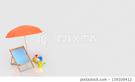 Relaxing Summer Beach Setup with Chair Umbrella and Colorful Accessories 3d render. 139100412