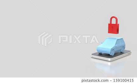 Smart Car Security Concept With Padlock On Mobile Device 3d render. Smart Car Security Concept With Padlock On Mobile Device 3d render. 139100415