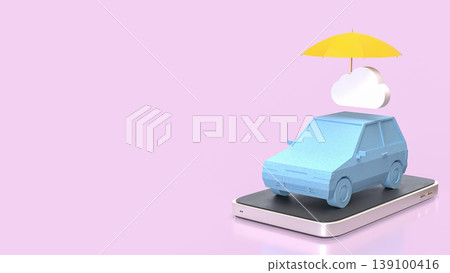 Car Insurance Protection Concept With Umbrella And Cloud 3d render. 139100416