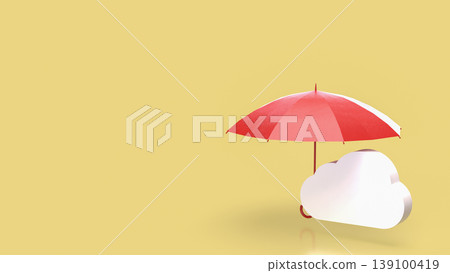 Cloud Data Protection Concept With Red Umbrella Security Symbol 3d render. Cloud Data Protection Concept With Red Umbrella Security Symbol 3d render. 139100419