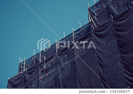 Buildings and apartments undergoing repair work 139100837