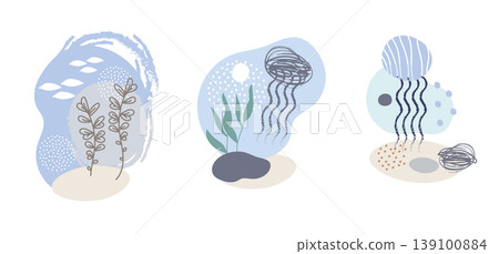 Abstract marine graphic collection vector...-插圖素材 [139100884] - PIXTA圖庫