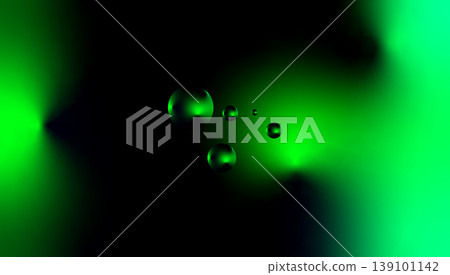 Abstract glowing green orbs on dark background with light rays, abstract art Abstract glowing green orbs on dark background with light rays, abstract art 139101142