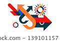 Arrows and gears symbolizing business growth and direction with business 139101157
