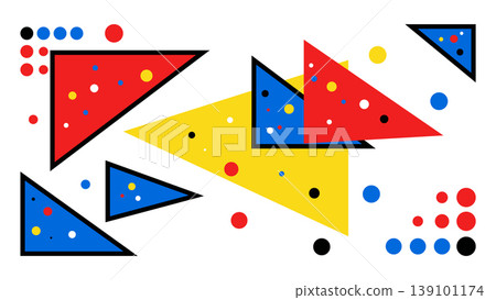 Abstract geometric composition with triangles and scattered dots, abstract 139101174