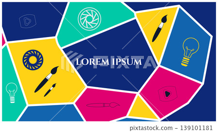 Abstract geometric design with creative icons and lorem ipsum text, design tool 139101181