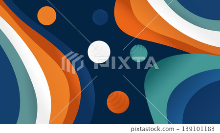 Abstract wavy shapes in a dark blue orange teal palette with abstract, creative 139101183