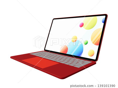 A red laptop and colorful circles 139101390
