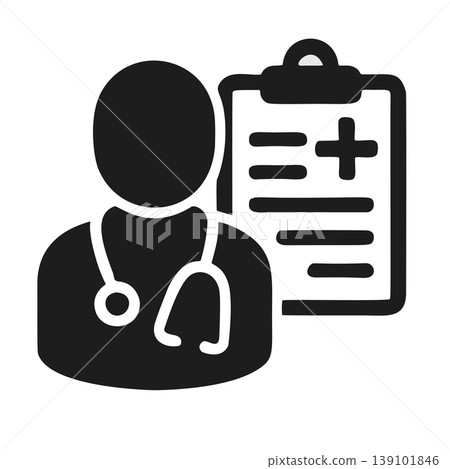 Minimalist Silhouette Doctor with Clipboard and Stethoscope Healthcare Professional Icon Minimalist Silhouette Doctor with Clipboard and Stethoscope Healthcare Professional Icon 139101846