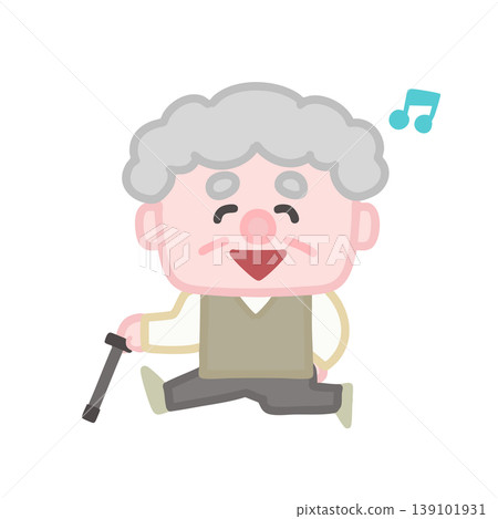 An old man skipping with a cane. An old man skipping with a cane. 139101931