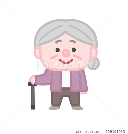 An old woman standing with a cane 139101933