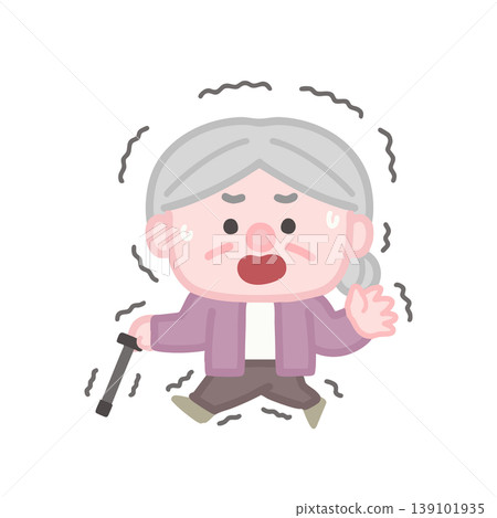 一位老婦人拄著拐杖蹣跚而行 139101935