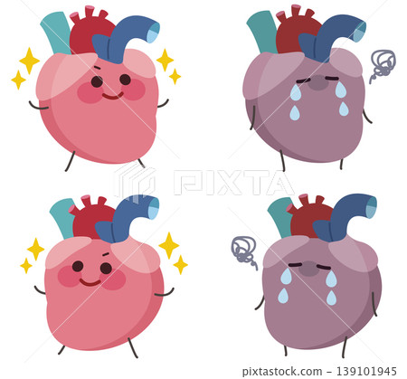 A character illustration of a heart (with right and left atrial appendages). 139101945