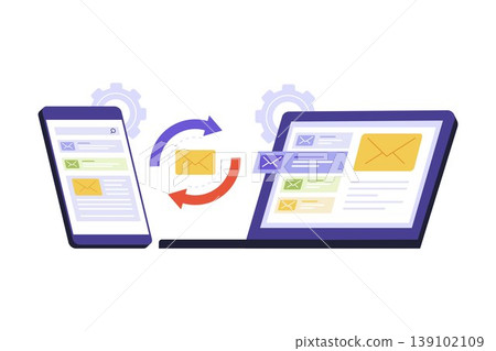 Illustration of Email Synchronization Between Smartphone and Laptop 139102109