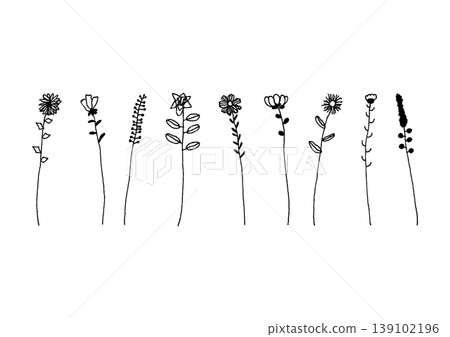 一組3幅簡單的手繪插圖,描繪了各種類型的單朵花(黑色)。 一組3幅簡單的手繪插圖,描繪了各種類型的單朵花(黑色)。 139102196