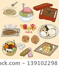 Tokyo Gourmet Set | Tempura, Unaju (eel rice bowl), Oden (Japanese stew), Sweets, Monjayaki (savory pancake) 139102298
