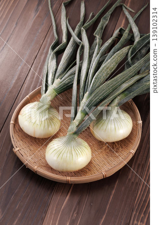 Fresh new onions in a colander Fresh new onions in a colander 139102314
