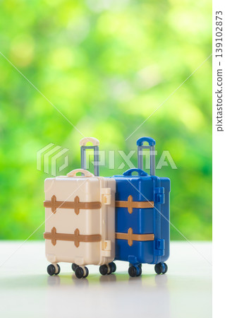 Suitcase with a natural green background Suitcase with a natural green background 139102873