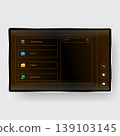 Dark themed tablet interface with app search dashboard layout 139103145