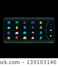 Landscape smartphone interface displaying app library grid icons layout 139103146