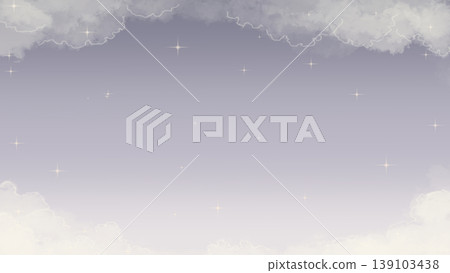 Background image of a starry sky surrounded by clouds. Features a soft gradient sky and sparkling stars. Includes space for copying. 139103438
