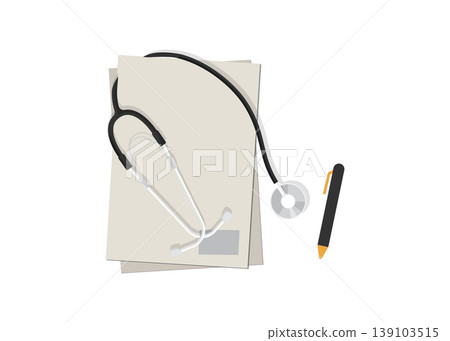 Top View Medical Document with Stethoscope and Black Pen Illustration Top View Medical Document with Stethoscope and Black Pen Illustration 139103515