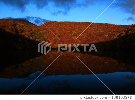 Tsutanuma Pond reflecting the autumn leaves Tsutanuma Pond reflecting the autumn leaves 139103578