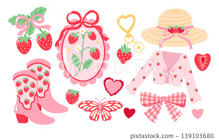 Cute Cottagecore strawberry girly essentials set Cute Cottagecore strawberry girly essentials set 139103680