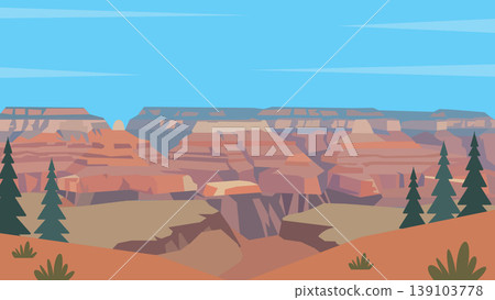 Silent Horizons Grand Canyon Flat Design Illustration 139103778