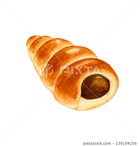 Chocolate cornet pastry, bakery, watercolor illustration Chocolate cornet pastry, bakery, watercolor illustration 139104256
