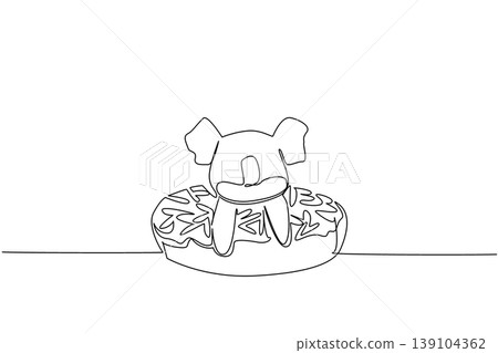 One line drawing cute charming koala shows Australia animal sitting inside donut for pastry food concept. Unique design of wild playful creature for kids wall decor purpose in minimalist style art One line drawing cute charming koala shows Australia animal sitting inside donut for pastry food concept. Unique design of wild playful creature for kids wall decor purpose in minimalist style art 139104362