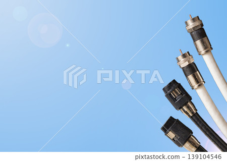 Coaxial cables connectors isolated on blue background 139104546