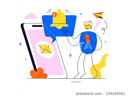 Notification System Vector Illustration with Mobile Alerts Messages Icons User Interaction and Digital Communication Design In Clean Modern Style Notification System Vector Illustration with Mobile Alerts Messages Icons User Interaction and Digital Communication Design In Clean Modern Style 139104561