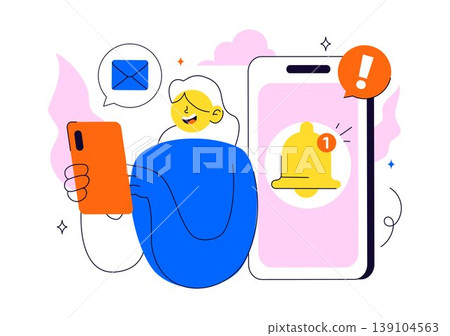 Notification System Vector Illustration with Mobile Alerts Messages Icons User Interaction and Digital Communication Design In Clean Modern Style Notification System Vector Illustration with Mobile Alerts Messages Icons User Interaction and Digital Communication Design In Clean Modern Style 139104563