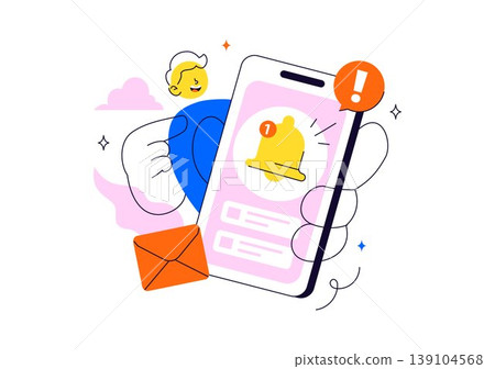 Notification System Vector Illustration with Mobile Alerts Messages Icons User Interaction and Digital Communication Design In Clean Modern Style Notification System Vector Illustration with Mobile Alerts Messages Icons User Interaction and Digital Communication Design In Clean Modern Style 139104568