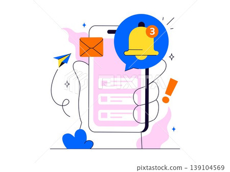 Notification System Vector Illustration with Mobile Alerts Messages Icons User Interaction and Digital Communication Design In Clean Modern Style Notification System Vector Illustration with Mobile Alerts Messages Icons User Interaction and Digital Communication Design In Clean Modern Style 139104569