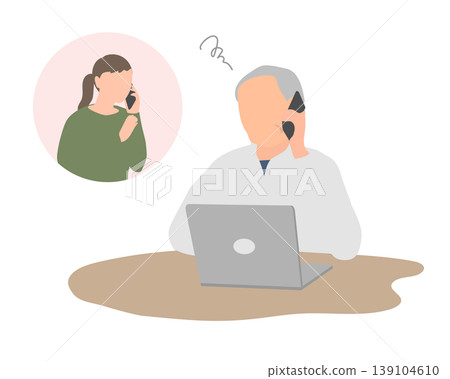 An illustration of a senior man consulting on the phone while looking at his computer. An illustration of a senior man consulting on the phone while looking at his computer. 139104610