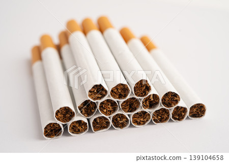 Cigarette, roll tobacco in paper with filter tube, No smoking. Cigarette, roll tobacco in paper with filter tube, No smoking. 139104658