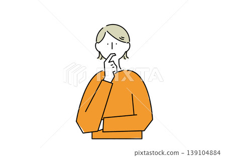 一位女子若有所思地將手指放在嘴唇上。 139104884