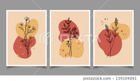 hand drawn boho wall art vector illustration flat design, Abstract geometric prints for boho aesthetic 139104891