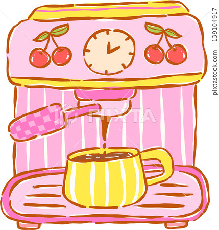 Preppy Coffee Maker with Cherries Whimsical Hand Drawn 139104917
