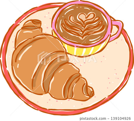 Croissant and Coffee Whimsical Hand Drawn Croissant and Coffee Whimsical Hand Drawn 139104926