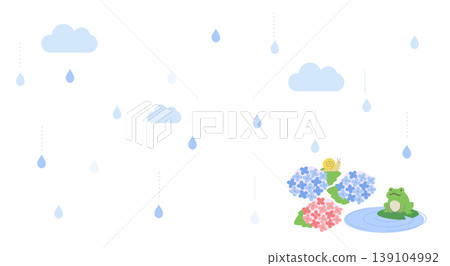 Rainy season background illustration, rainy season banner, rain, rainy season material, rainy day, frame, raindrops, frog, umbrella 139104992