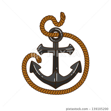 Pirate game icon of corsair ship anchor with rope in cartoon groovy vector. Caribbean pirate game item of corsair sailboat or boat equipment, marine anchor with mooring rope for piracy adventure game Pirate game icon of corsair ship anchor with rope in cartoon groovy vector. Caribbean pirate game item of corsair sailboat or boat equipment, marine anchor with mooring rope for piracy adventure game 139105200