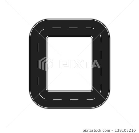 Road font letter O, asphalt path way typeface. ABC English highway route alphabet. Circular roadway featuring white median stripe and edge markings. Vector typography for navigation apps and education Road font letter O, asphalt path way typeface. ABC English highway route alphabet. Circular roadway featuring white median stripe and edge markings. Vector typography for navigation apps and education 139105210